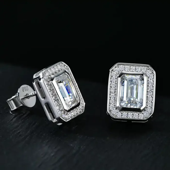 Helloice Moissanite Emerald Cut Earrings in S925 Sterling Silver