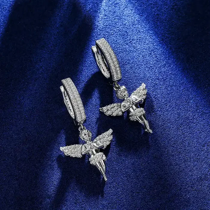 Helloice Moissanite Praying Angel Dangle Earrings in S925 Sterling Silver