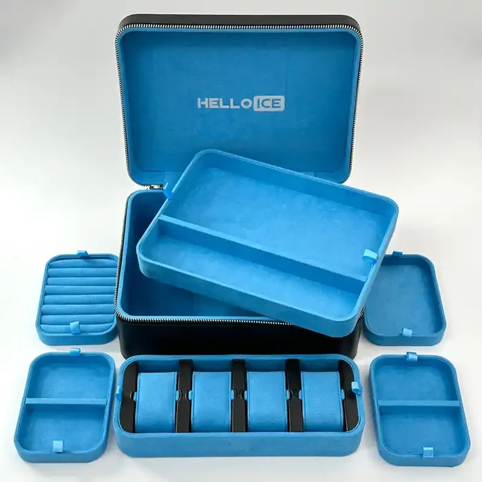 Helloice Multi-function Black& Blue PU Jewelry Box