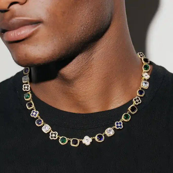 Helloice Multicolored Gemstones Geometric Flowers Necklace