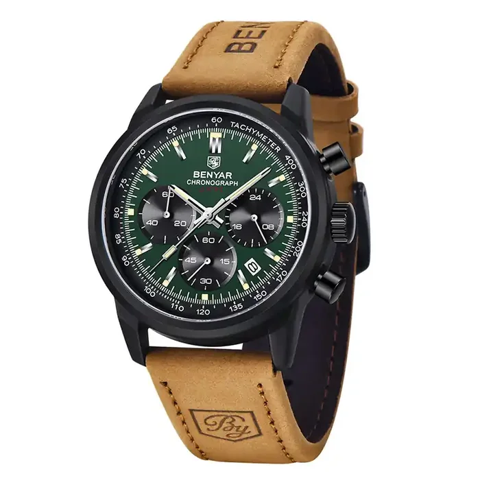 Helloice Multifunctional Luminous Waterproof Quartz Watch with Leather Strap