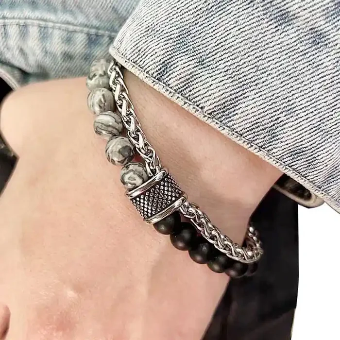 Helloice Natural Healing Stone Bead Franco Chain Layer Bracelet