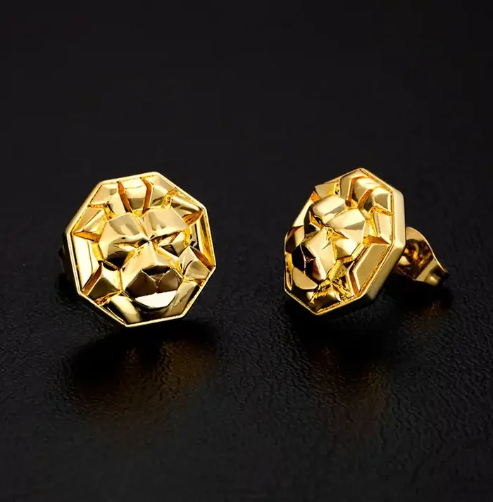Helloice Octagon Lion Head Stud Earrings