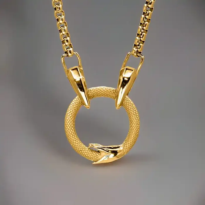 Helloice Ouroboros Pendant with 3mm 20″ Round Box Chain Necklace