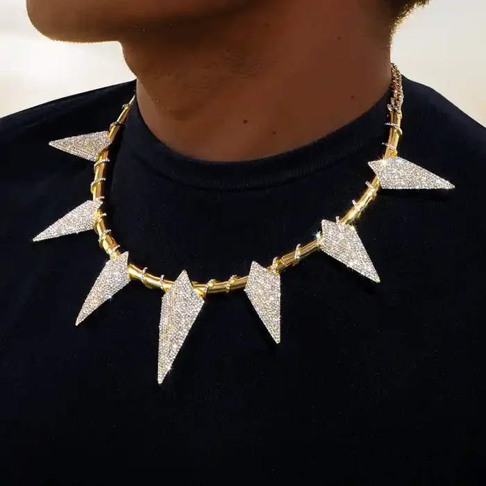 Helloice Pave Spiked Fight Tooth and Claw Collar Necklace in Gold