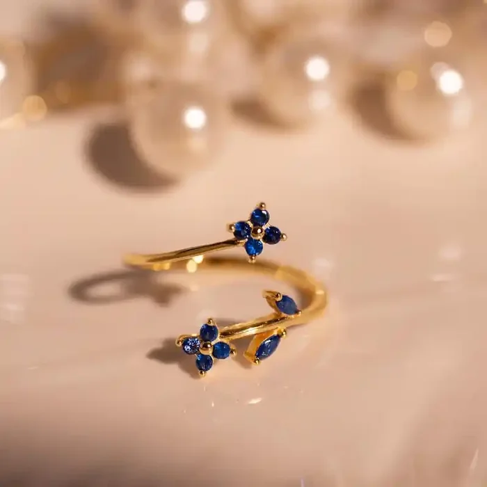 Helloice Personalized Birthstone Floral Ring