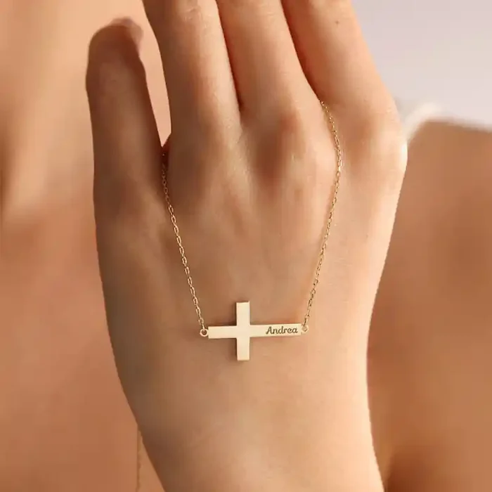 Helloice Personalized Cross Name Necklace