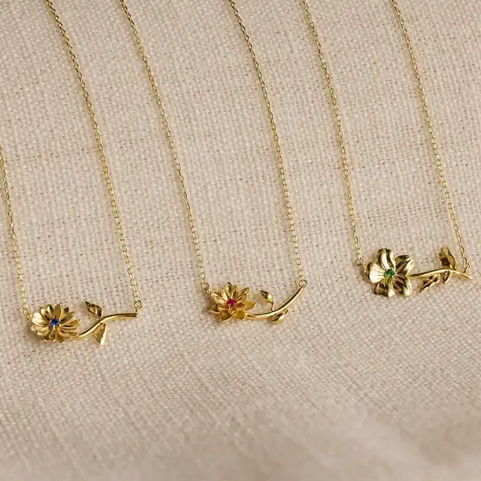 Helloice Personalized Flower Birthstone Necklace