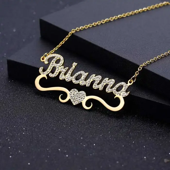 Helloice Personalized Iced Name Necklace with Heart