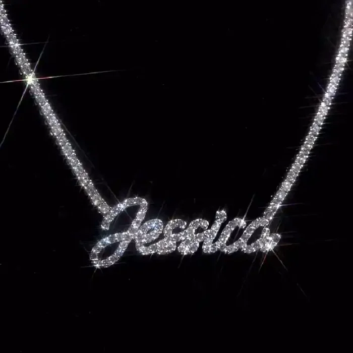 Helloice Personalized Name VVS Moissanite Tennis Necklace