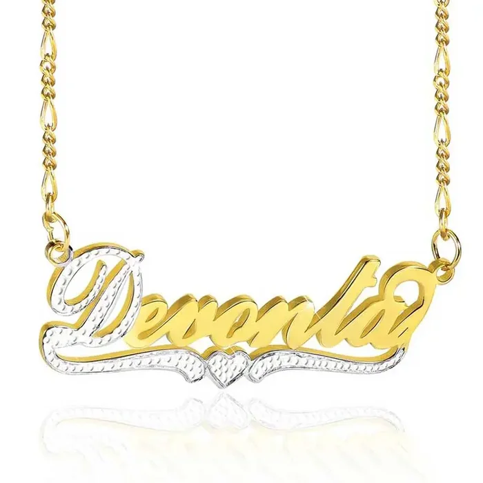 Helloice Personalized Two Tone Name Necklace with Heart