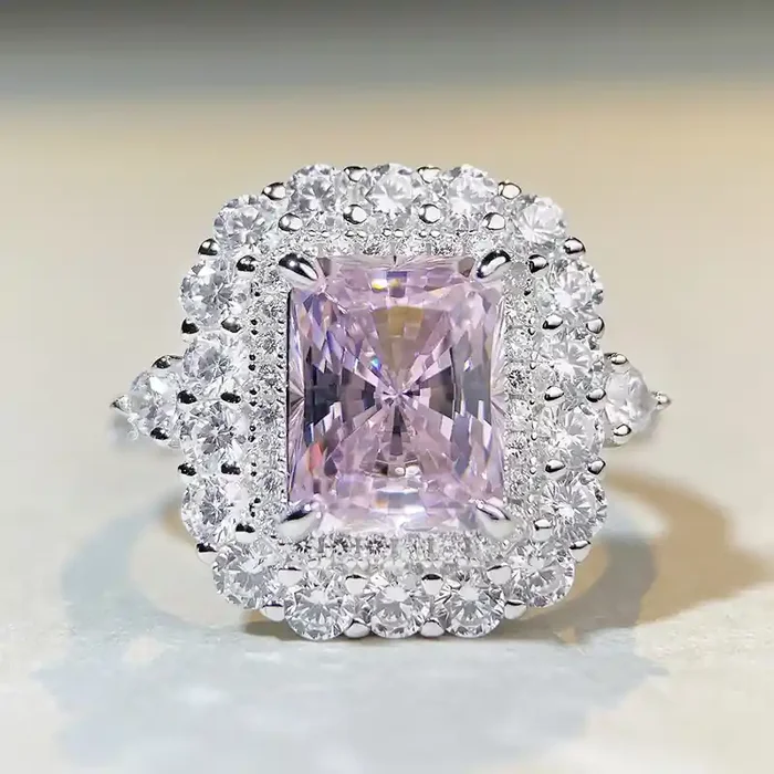 Helloice Pink Emerald Cut 3 Carat Engagement Ring