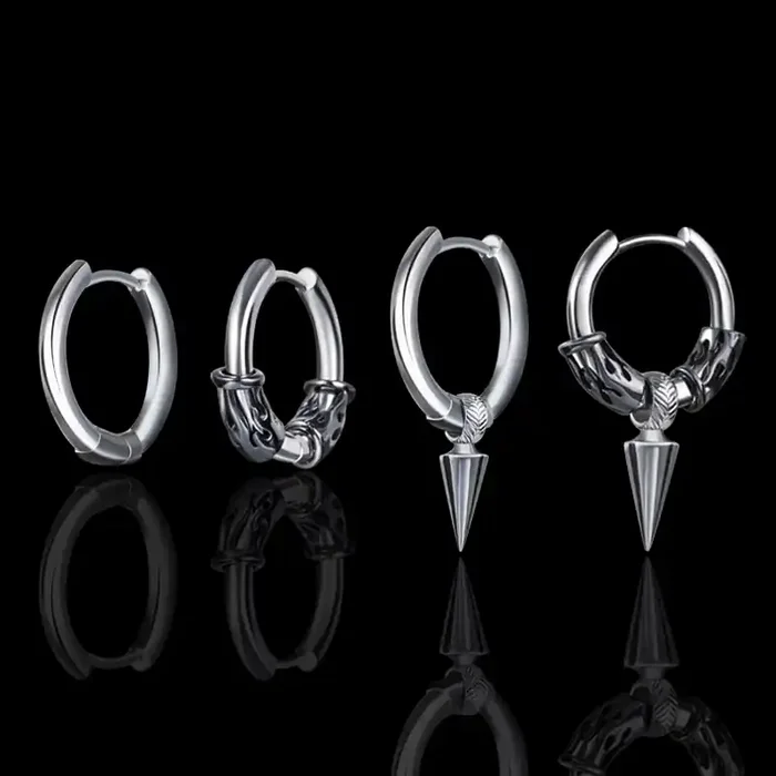 Helloice Removable Pointed Cone with Flame Pattern Hoop Earrings