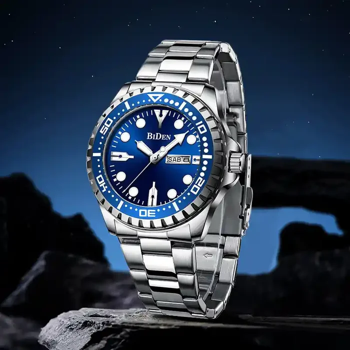 Helloice Rotatable Bezel Luminous Waterproof Stainless Steel Quartz Watch