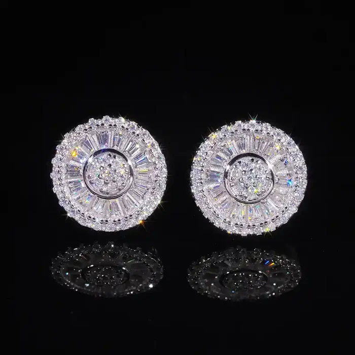 Helloice S925 & Moissanite 12mm Baguette Cut Round Stud Earrings