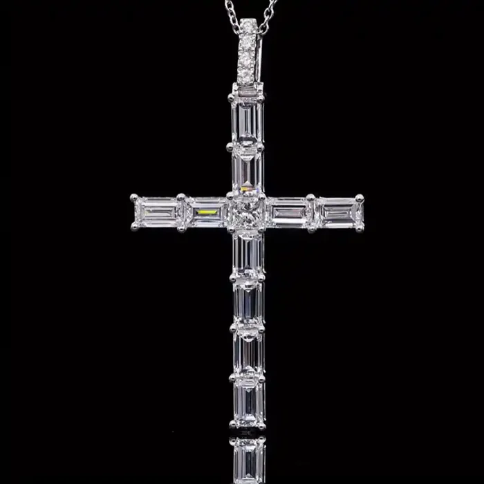 Helloice S925 & Moissanite Baguette Cut Cross Pendant