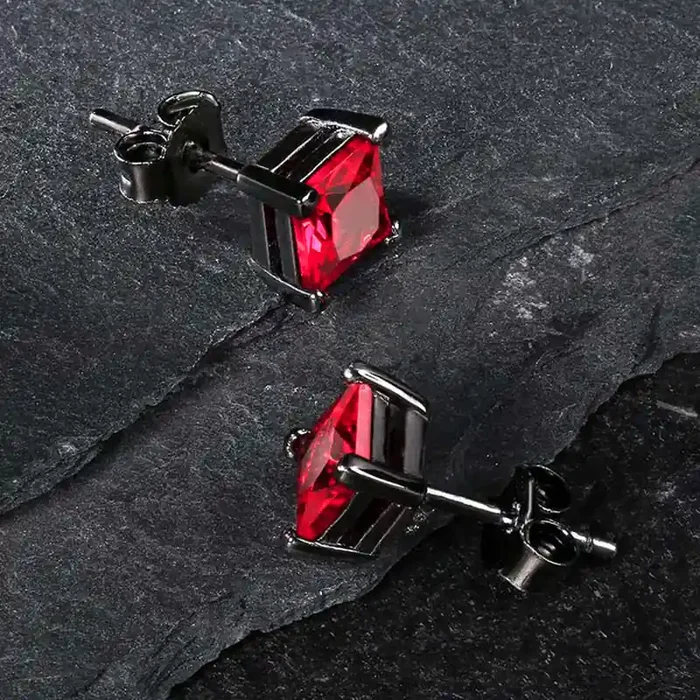 Helloice S925 & Moissanite Ruby Princess Cut Stud Earrings in Black Gold
