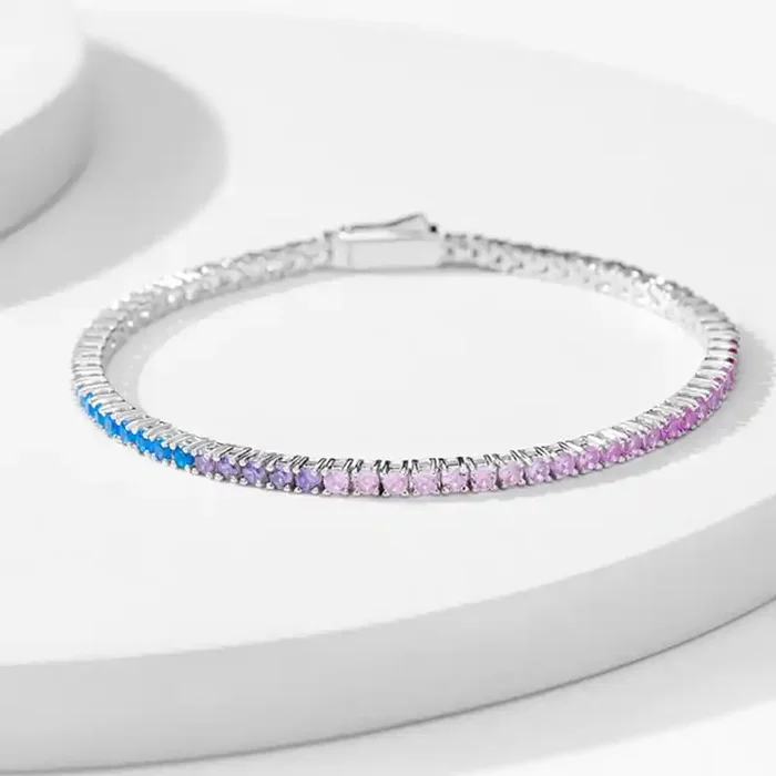 Helloice S925 Silver Colorful Gradient Tennis Bracelet