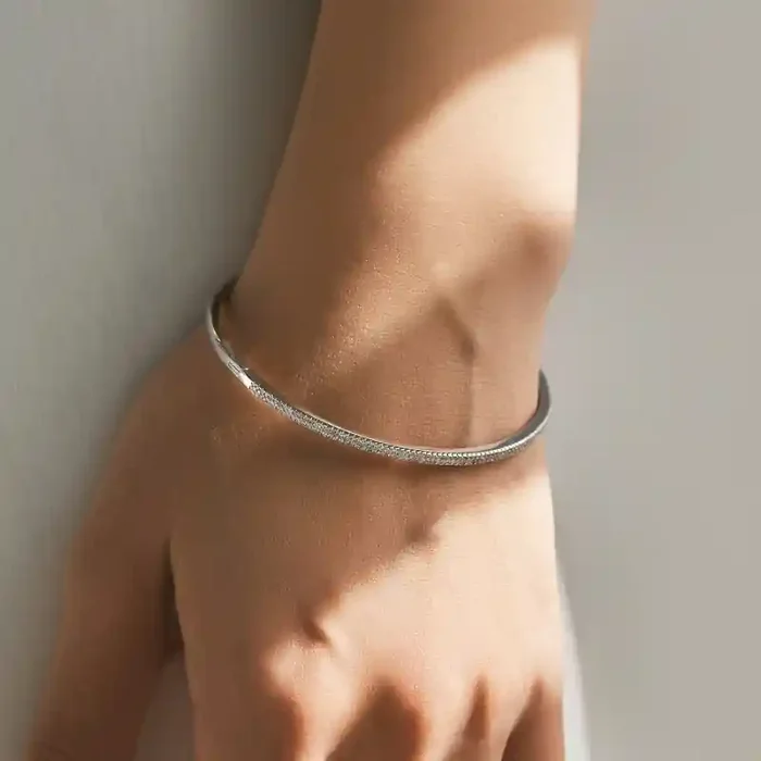 Helloice S925 Silver Crystallized Bangle Bracelet