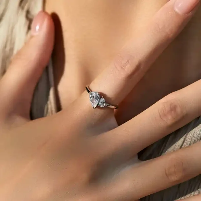 Helloice S925 Silver Double Pear Cut Engagement Ring