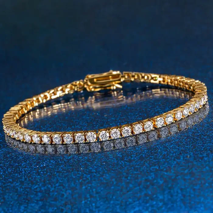 Helloice S925 Silver Moissanite 3mm Tennis Bracelet in 18K Gold Plated