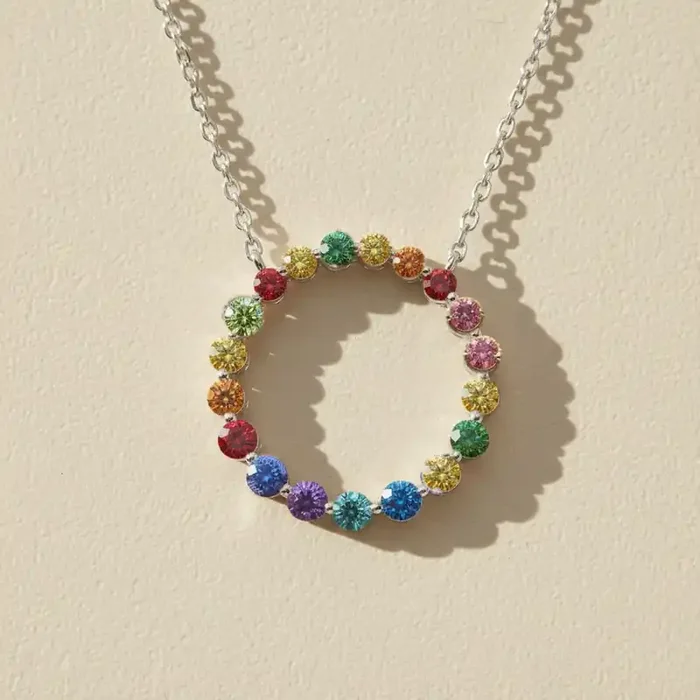 Helloice S925 Silver Multicolor Round Diamond Pendant Necklace