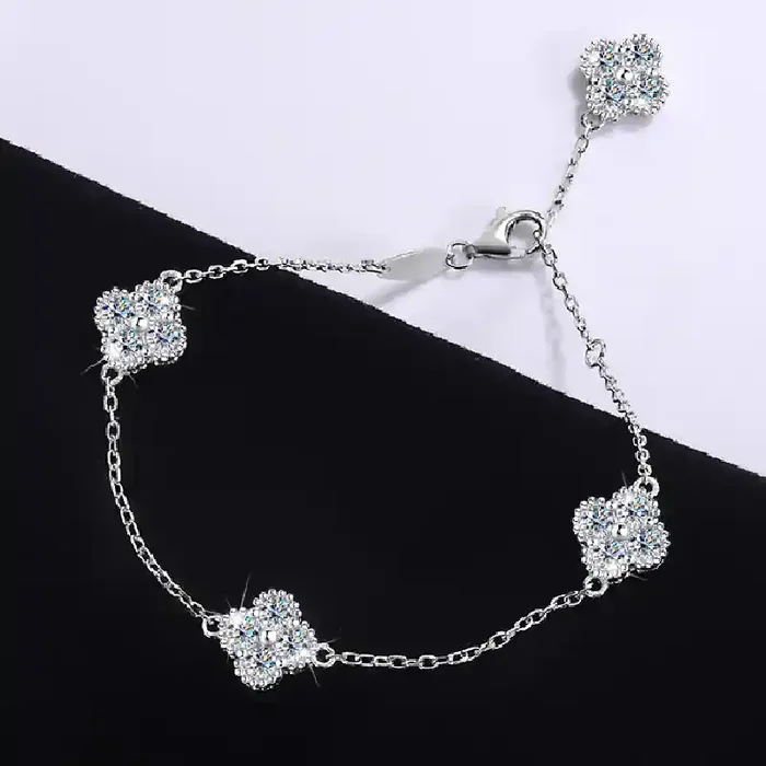 Helloice S925 Silver VVS Moissanite Four-leaf Clover Bracelet
