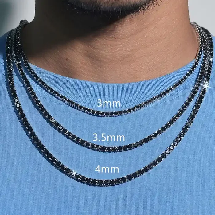 Helloice S925 Sterling Silver 3mm Black Moissanite Tennis Chain