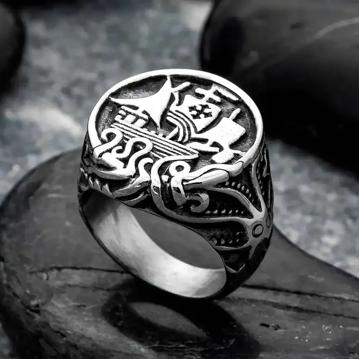 Helloice Sailing Ship Storm Sailor Stainless Steel Ring