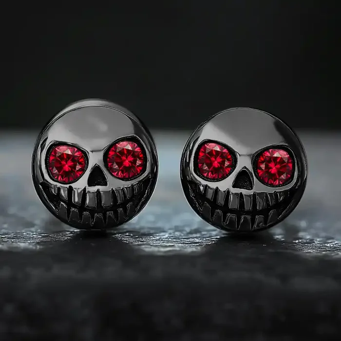 Helloice Skull Stud Earrings in Black Gold