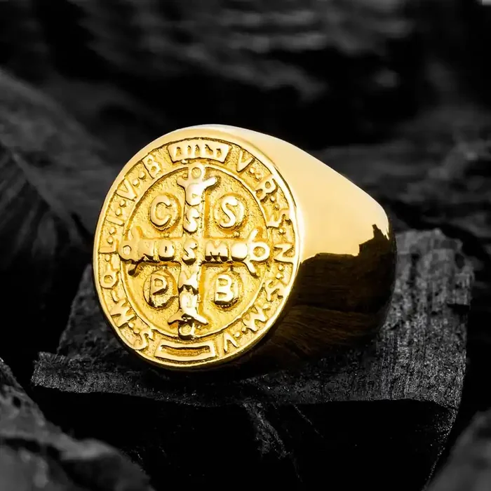 Helloice ST. Benedict Stainless Steel Ring in Gold