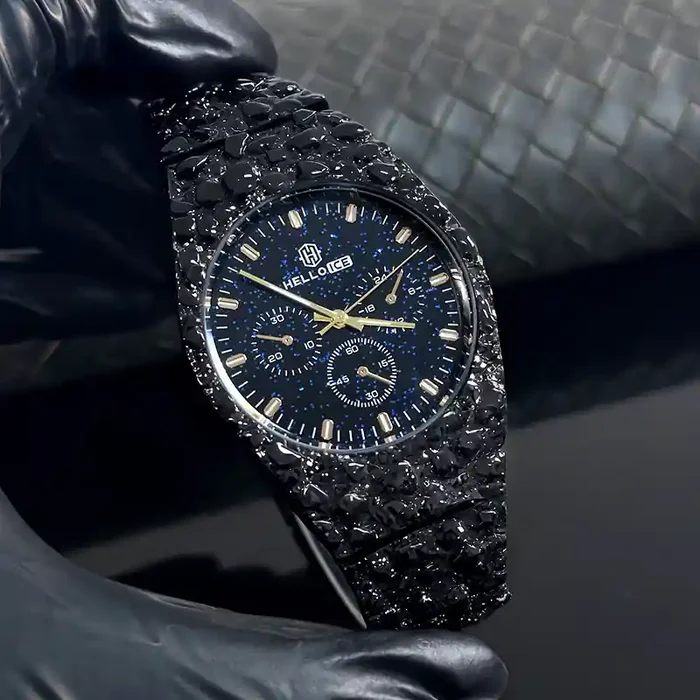 Helloice Starlight Dial Black Gold Nugget Date Quartz Watch
