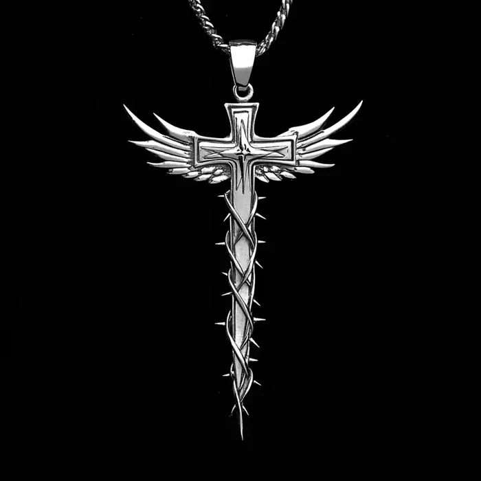 Helloice Thorn Cross Wings Pendant