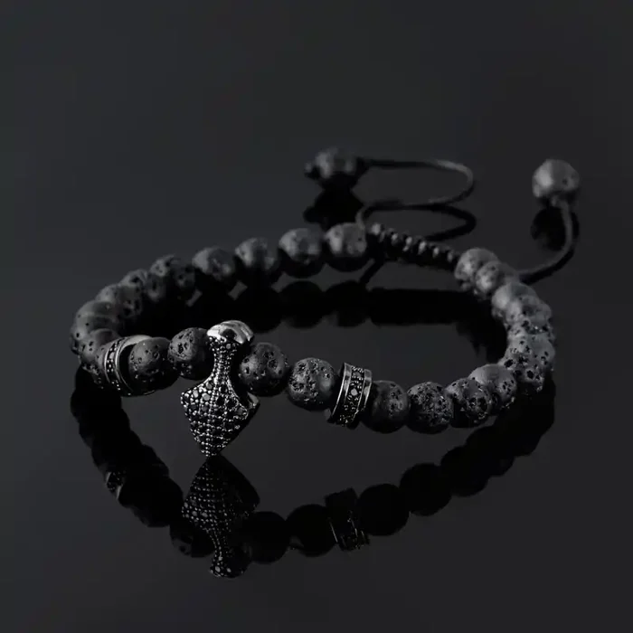 Helloice Tiger’s Eye Lava Stone Spike Beaded Adjustable Bracelet