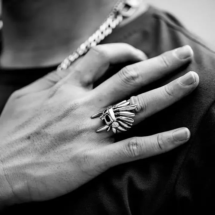 Helloice Tribal Chief Stainless Steel skull Ring
