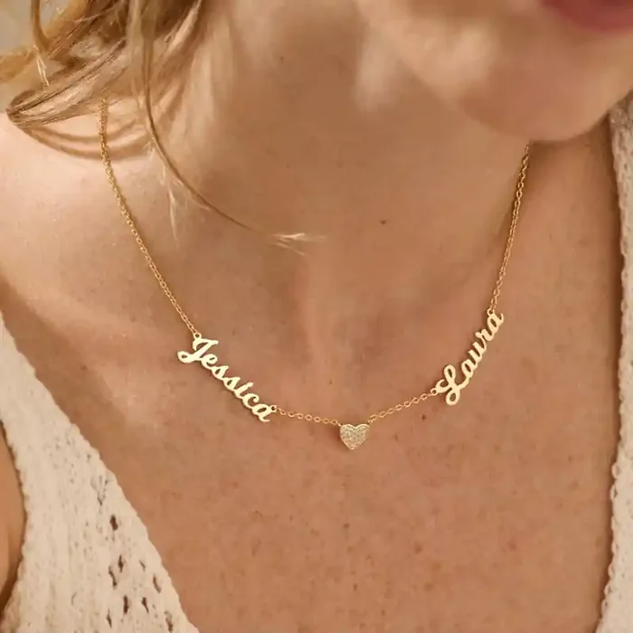 Helloice Two Names Necklace With Diamond Heart