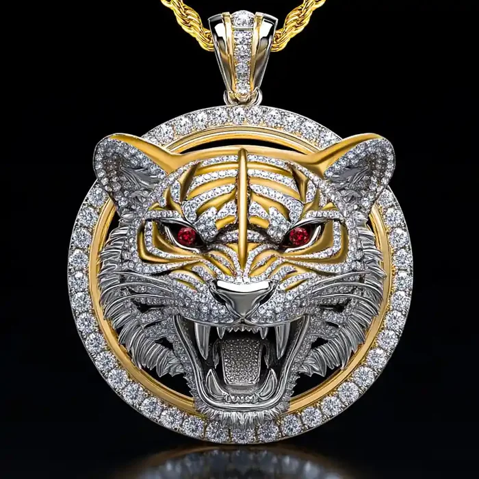 Helloice Two-tone Roaring Tiger Head Round Pendant