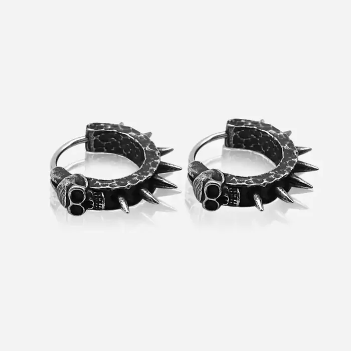 Helloice Vintage Black Skull Thorns Earrings