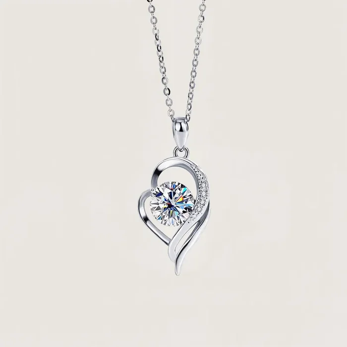 Helloice VVS Moissanite S925 Silver Forever Love Heart Pendent Necklace