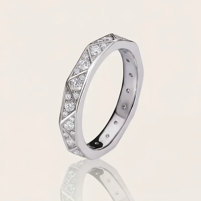 Helloice VVS Moissanite S925 Silver Geometric Pave Wedding Band