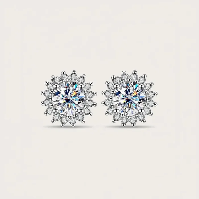 Helloice VVS Moissanite S925 Silver Sunflower Stud Earrings