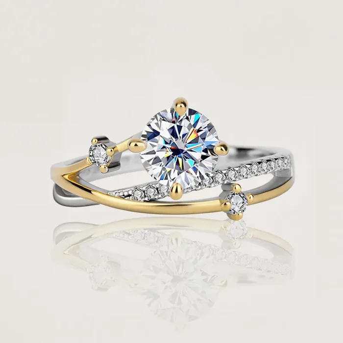 Helloice VVS Moissanite S925 Silver Two-tone Meteorite Track Ring