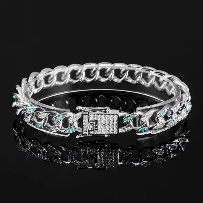 Helloice Women‘s Iced 10mm Teardrop Blue & White Miami Cuban Bracelet