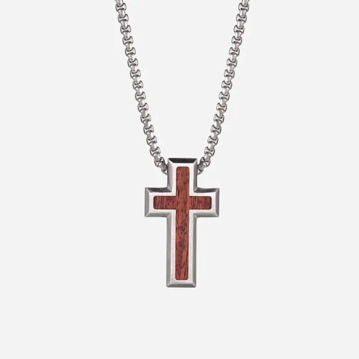 Helloice Wood Inlay Cross Pendant