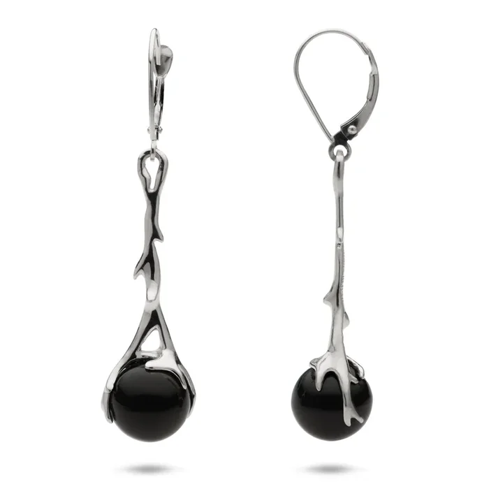 Heritage Black Coral Earrings in White Gold – 30mm