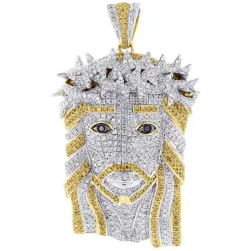 High End Diamond XL Jesus Piece Pendant Charm Face 10K Yellow Gold 6.82 Ct