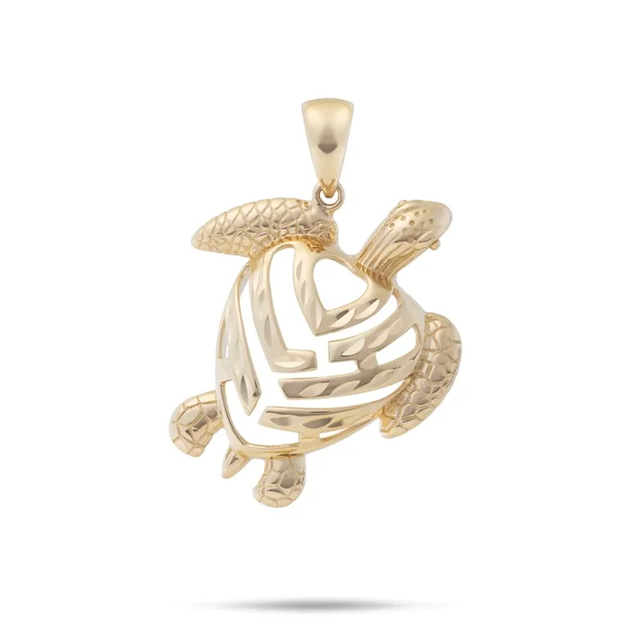 Honu Aloha Heart Pendant in Gold – 26mm