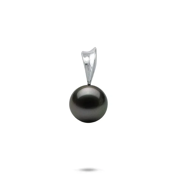 ホワイトゴールドのタヒチの黒いパレッツペンダント – 10-11mm