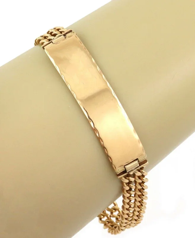 ID Bar Double Chain Link 14k Yellow Gold Bracelet – 8.5″