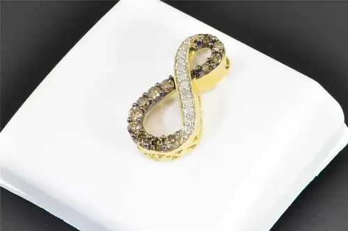 Infinity Brown and White Diamond Pendant Twist 10K Yellow Gold 0.51 CT Charm